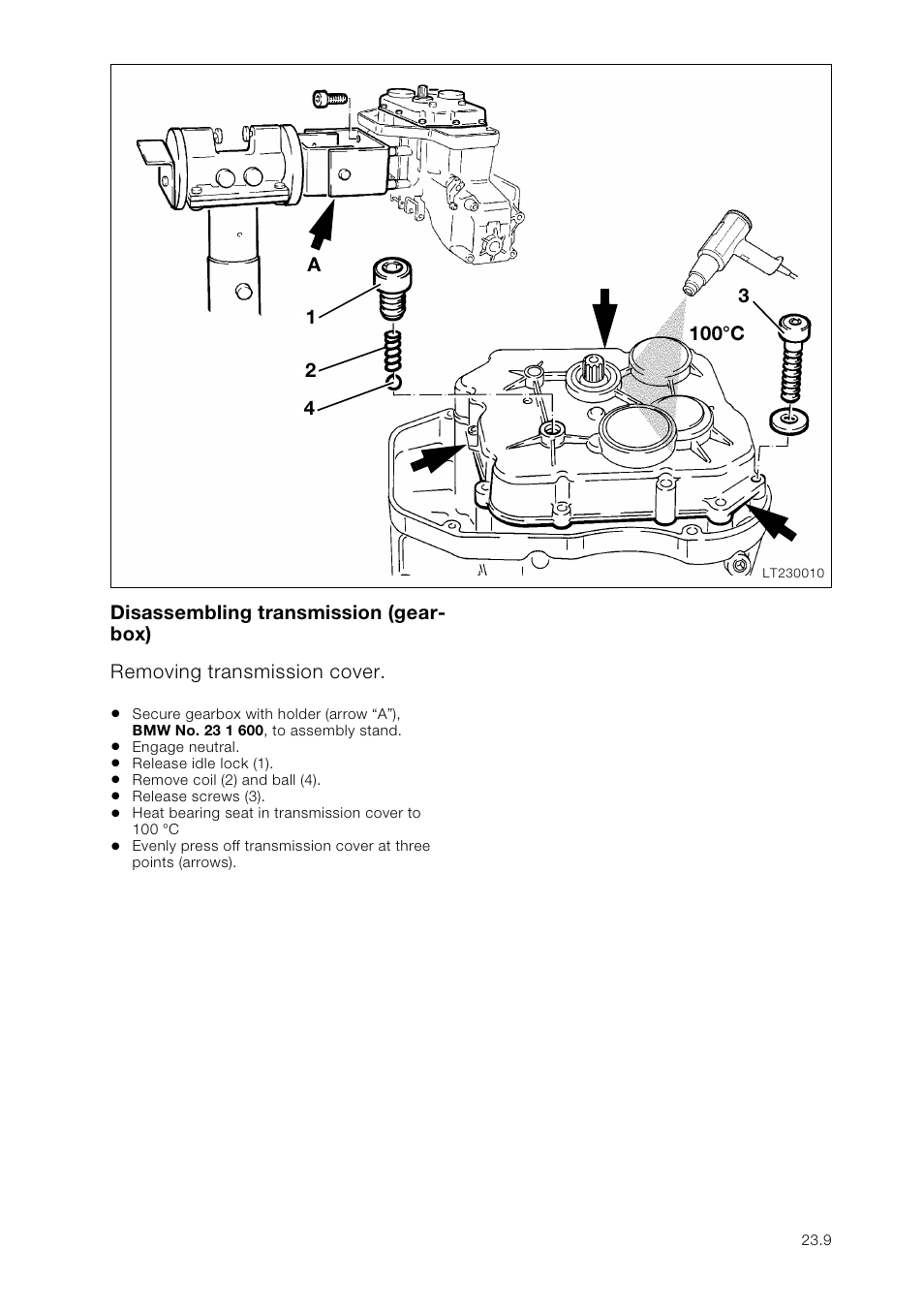 Disassembling transmission (gearbox), Removing transmission cover | BMW K 1100 LT/RS User Manual | Page 183 / 364