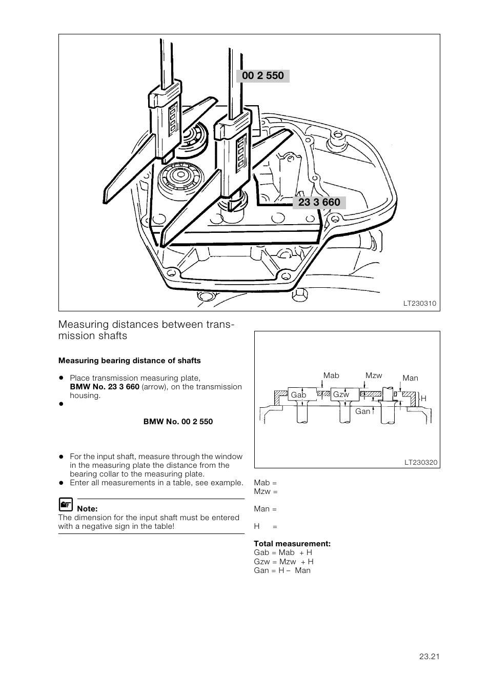 Measuring distances between transmission shafts, Measuring bearing distance of shafts | BMW K 1100 LT/RS User Manual | Page 195 / 364