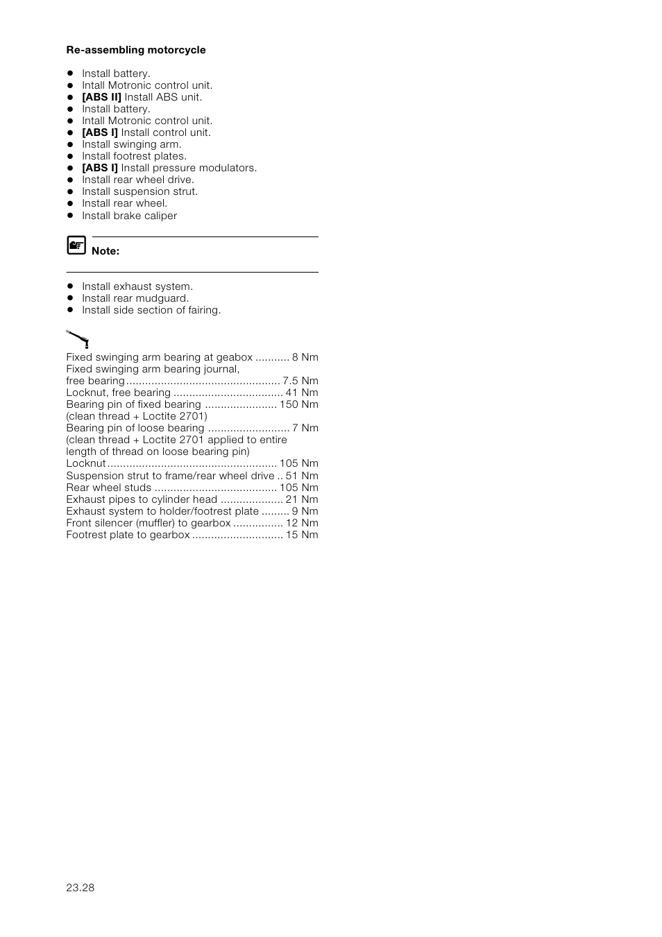 Re-assembling motorcycle | BMW K 1100 LT/RS User Manual | Page 202 / 364