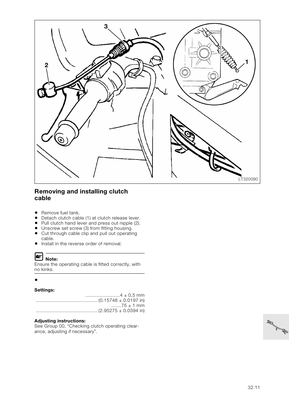 Removing and installing clutch cable | BMW K 1100 LT/RS User Manual | Page 233 / 364