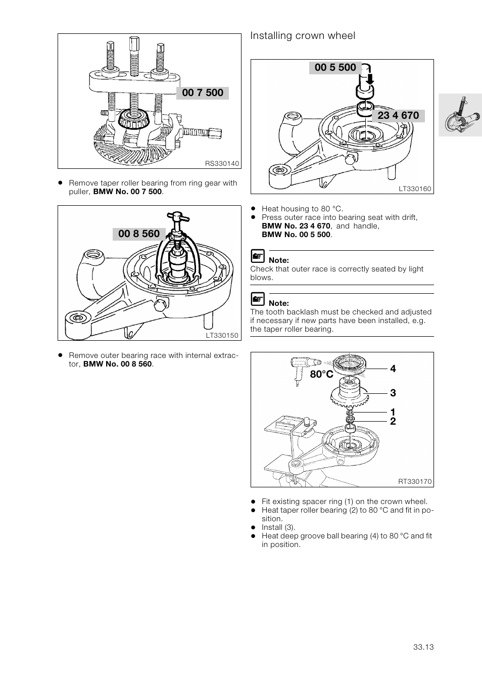 Installing crown wheel | BMW K 1100 LT/RS User Manual | Page 249 / 364