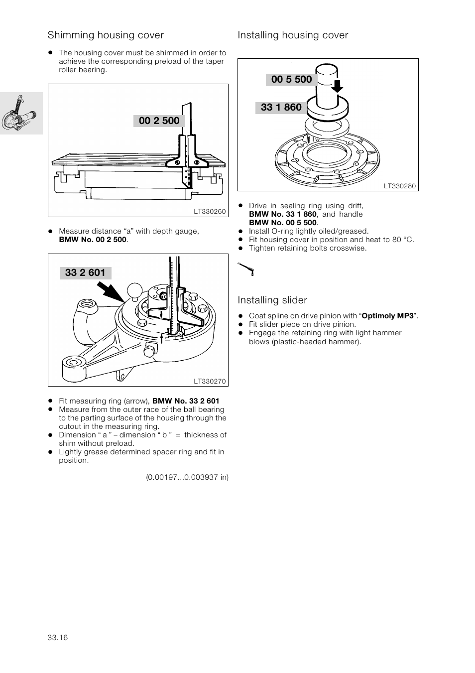 Shimming housing cover, Installing housing cover, Installing slider | BMW K 1100 LT/RS User Manual | Page 252 / 364