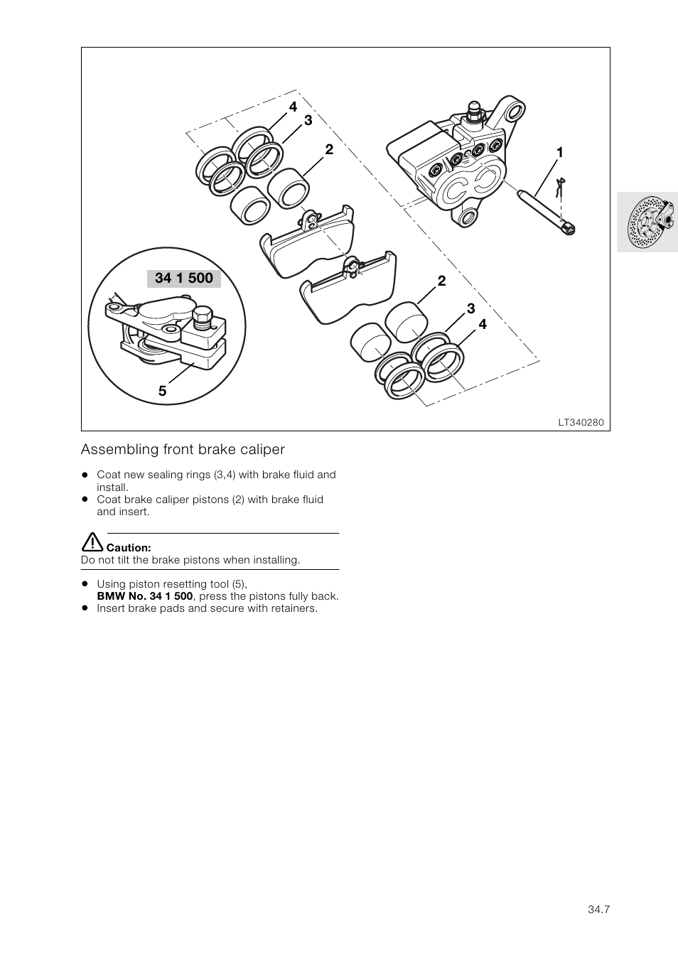 Assembling front brake caliper | BMW K 1100 LT/RS User Manual | Page 265 / 364