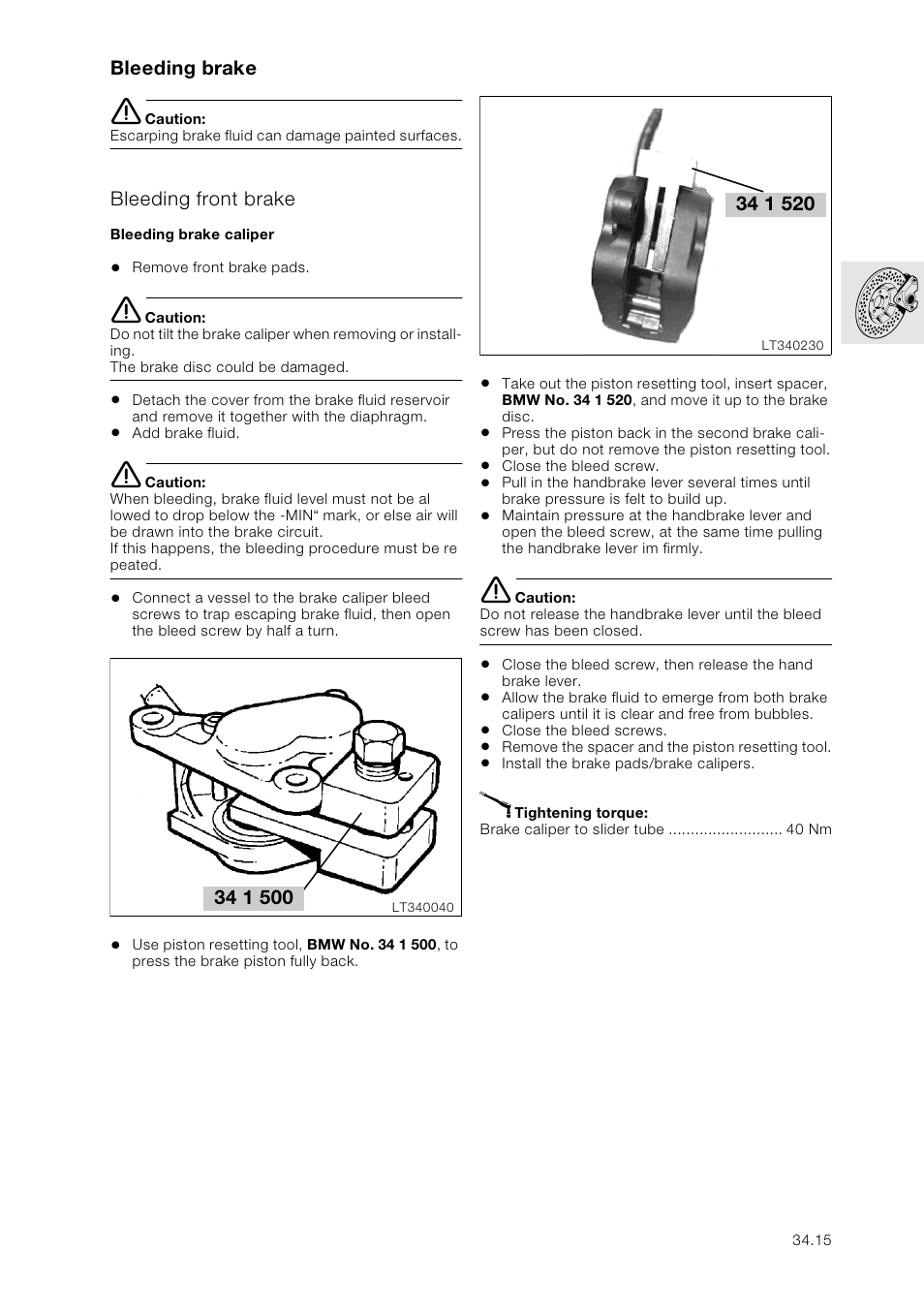 Bleeding brake, Bleeding front brake, Bleeding brake caliper | BMW K 1100 LT/RS User Manual | Page 273 / 364