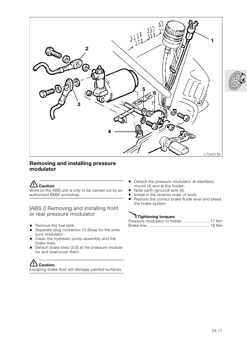 Removing and installing pressure modulator, Abs i] removing and installing front or rear pres | BMW K 1100 LT/RS User Manual | Page 275 / 364