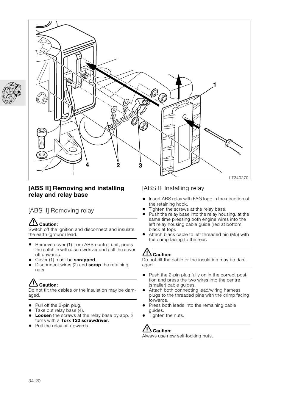 Abs ii] removing and installing relay and relay b, Abs ii] removing relay, Abs ii] installing relay | BMW K 1100 LT/RS User Manual | Page 278 / 364