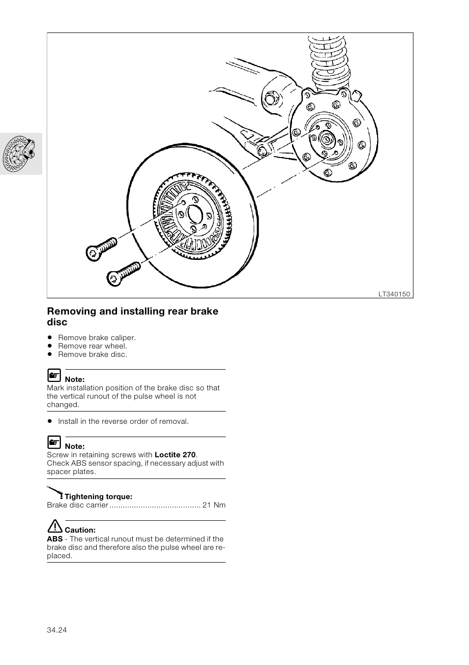 Removing and installing rear brake disc | BMW K 1100 LT/RS User Manual | Page 282 / 364