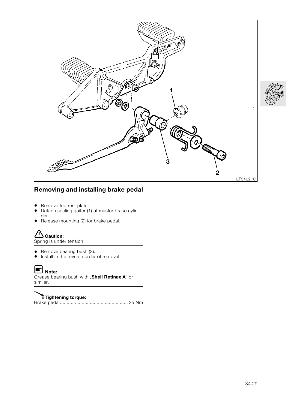 Removing and installing brake pedal | BMW K 1100 LT/RS User Manual | Page 287 / 364