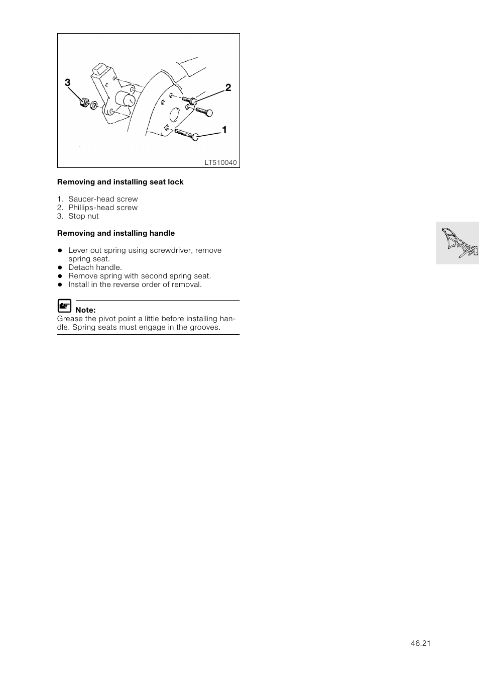 Removing and installing seat lock, Removing and installing handle | BMW K 1100 LT/RS User Manual | Page 323 / 364