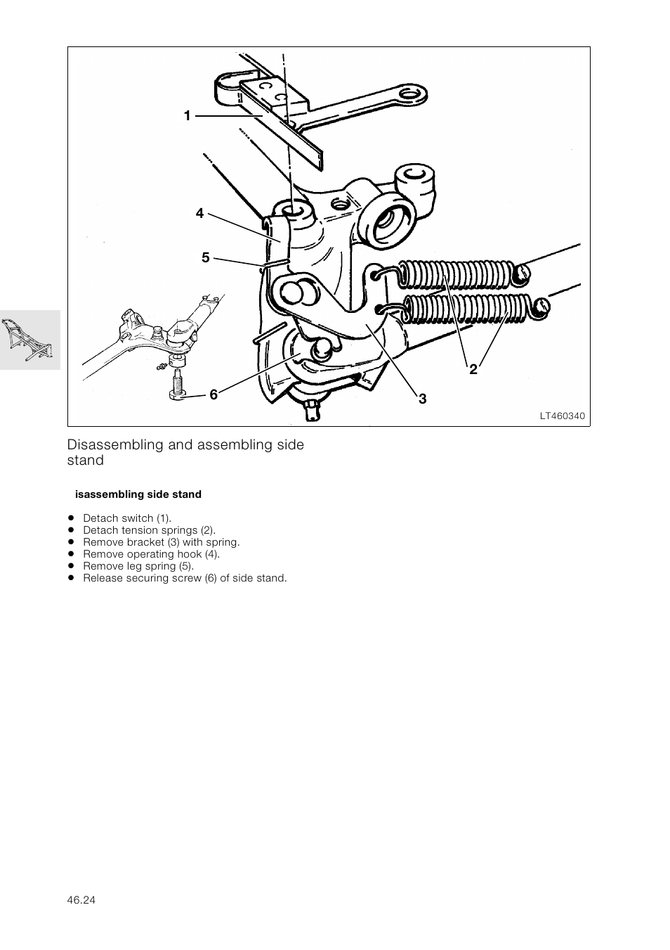 Disassembling and assembling side stand, Disassembling side stand | BMW K 1100 LT/RS User Manual | Page 326 / 364