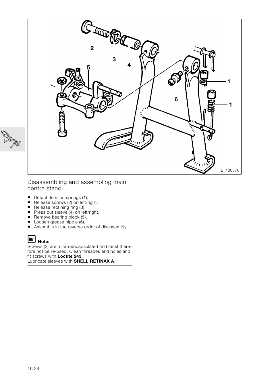 Disassembling and assembling main centre stand | BMW K 1100 LT/RS User Manual | Page 328 / 364