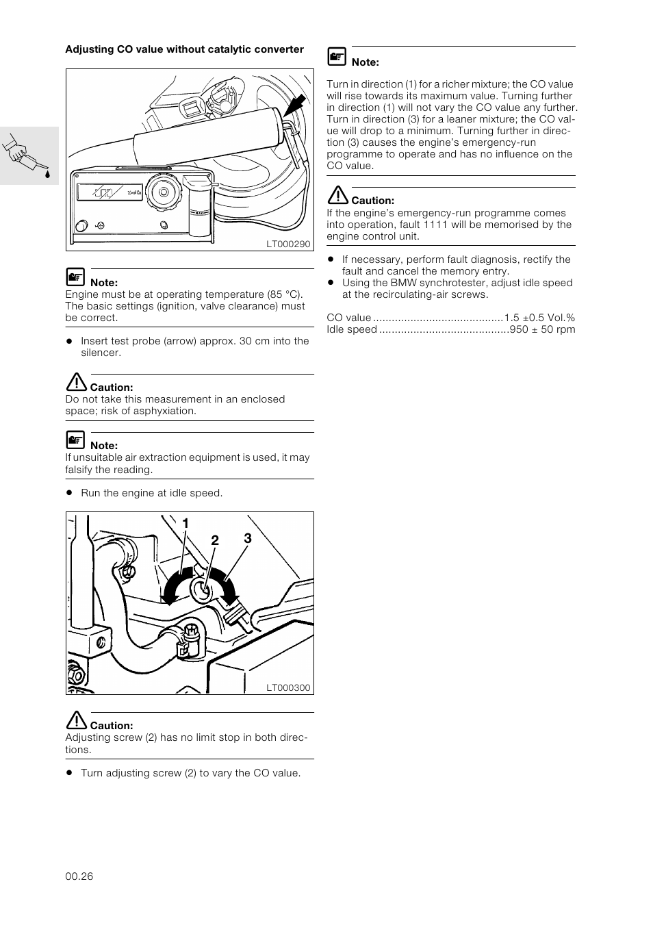 Adjusting co value without catalytic converter | BMW K 1100 LT/RS User Manual | Page 34 / 364