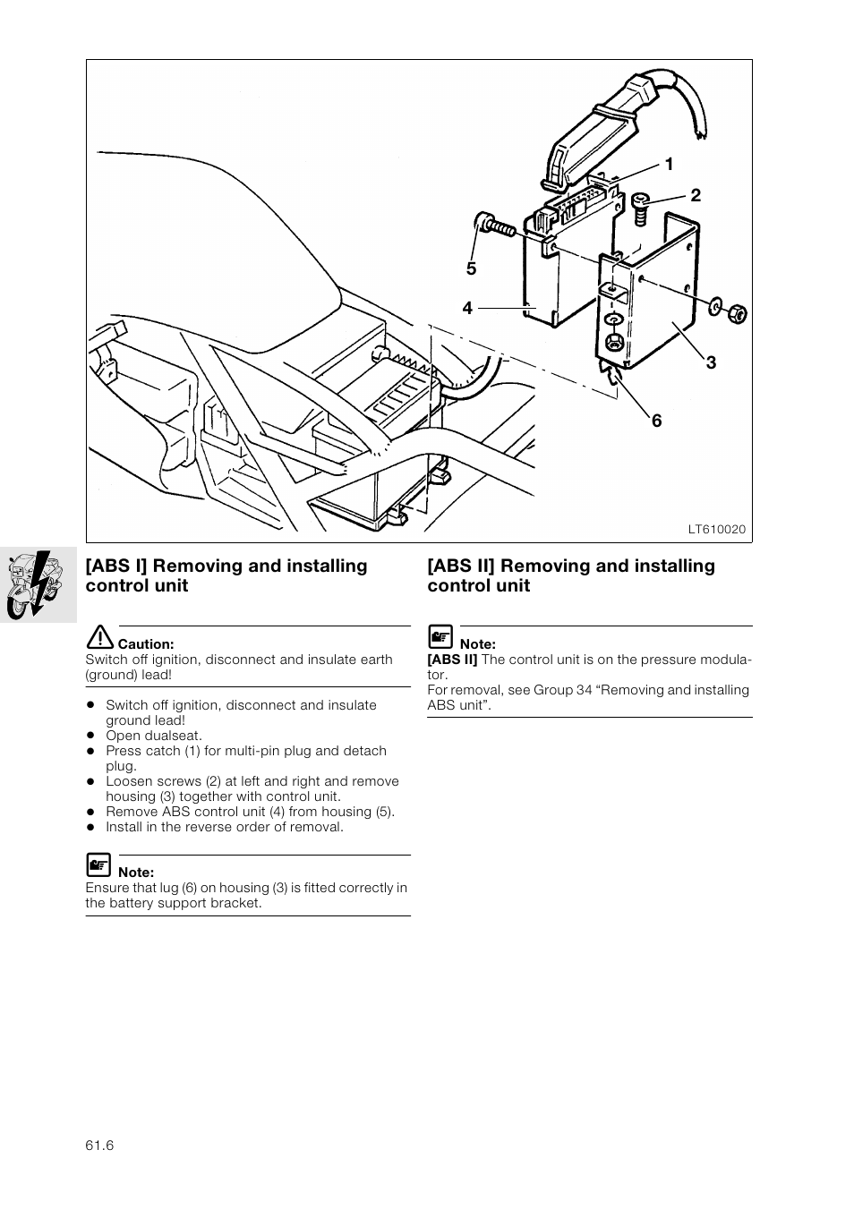 Abs i] removing and installing control unit, Abs ii] removing and installing control unit | BMW K 1100 LT/RS User Manual | Page 342 / 364