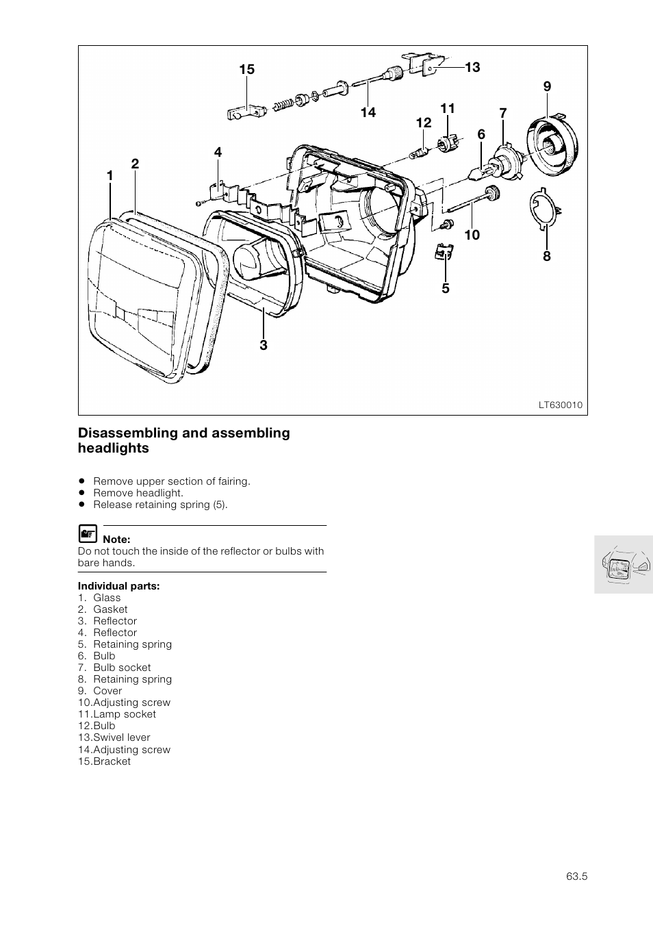 Disassembling and assembling headlights | BMW K 1100 LT/RS User Manual | Page 363 / 364