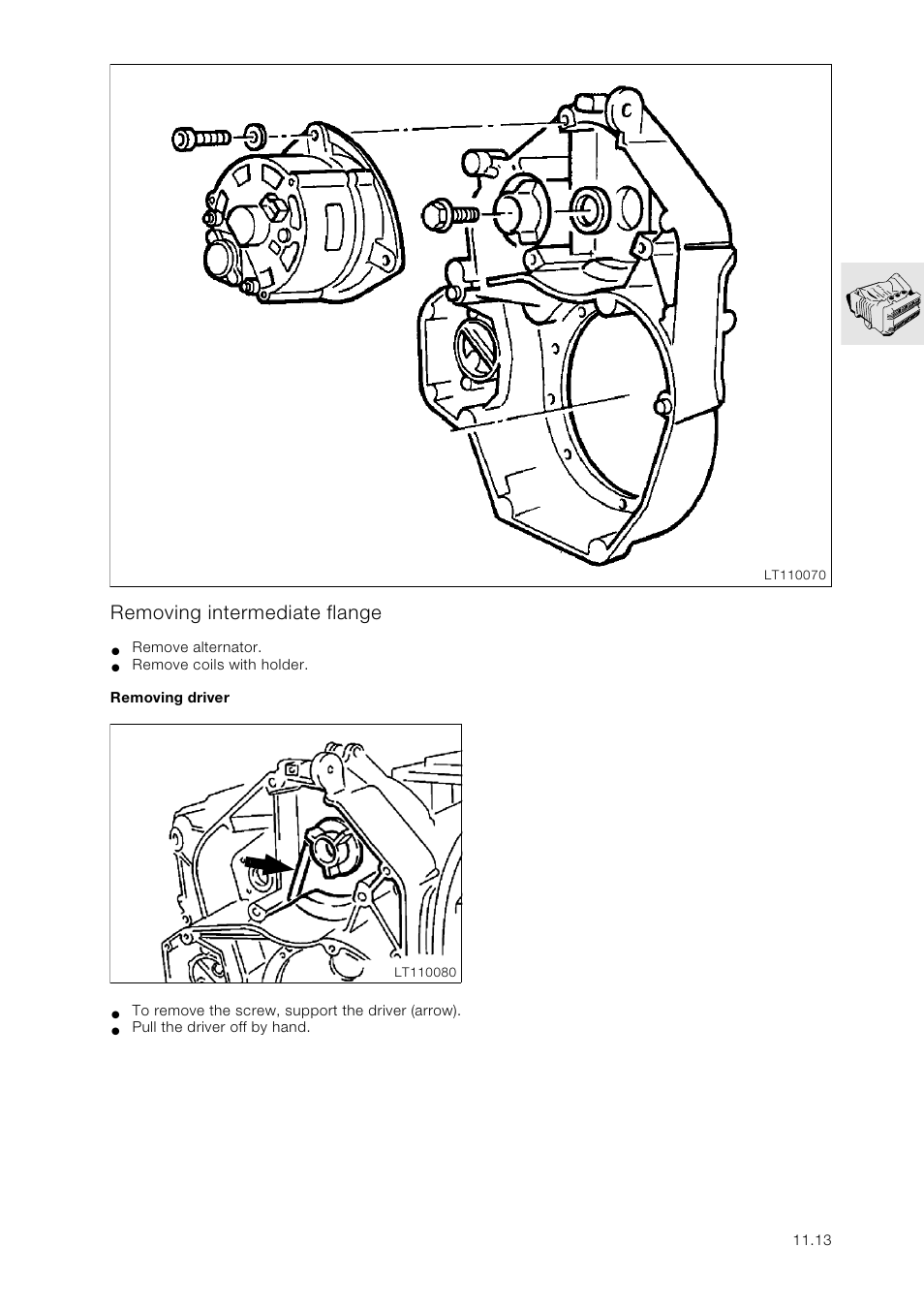 Removing intermediate flange, Removing driver | BMW K 1100 LT/RS User Manual | Page 47 / 364