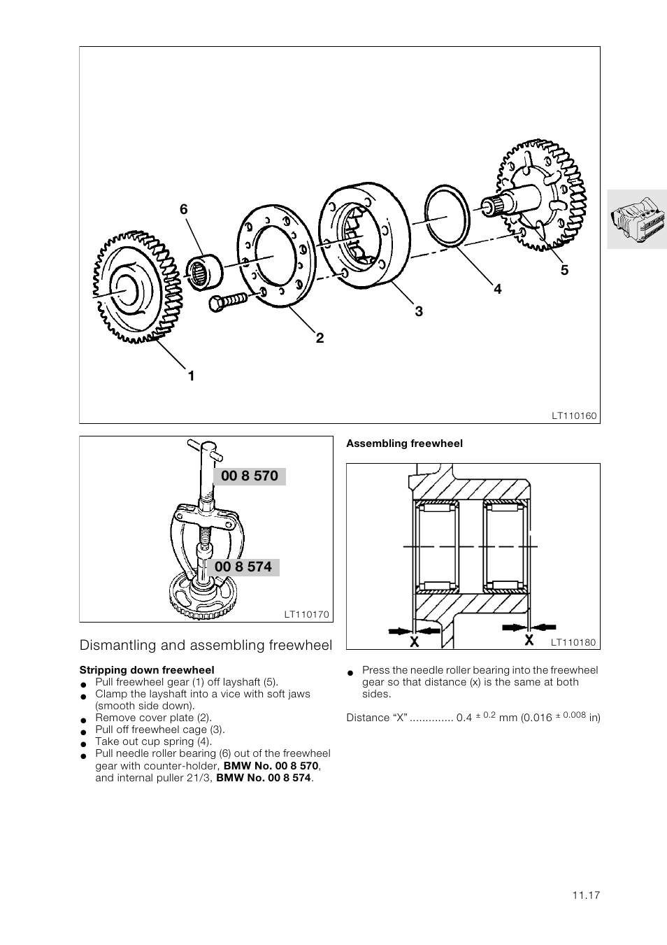 Dismantling and assembling freewheel, Stripping down freewheel, Assembling freewheel | BMW K 1100 LT/RS User Manual | Page 51 / 364