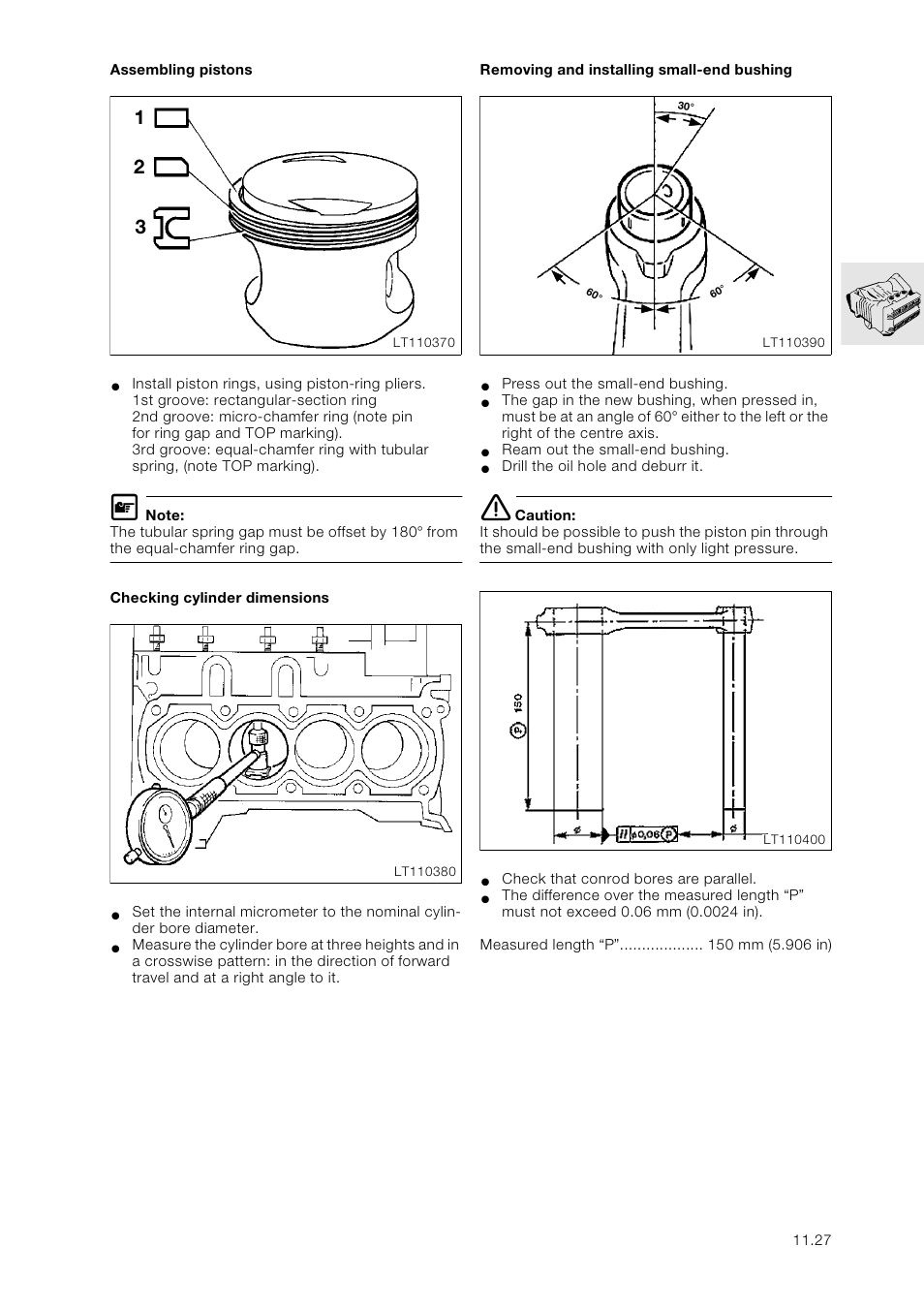 Assembling pistons, Checking cylinder dimensions, Removing and installing small-end bushing | BMW K 1100 LT/RS User Manual | Page 61 / 364