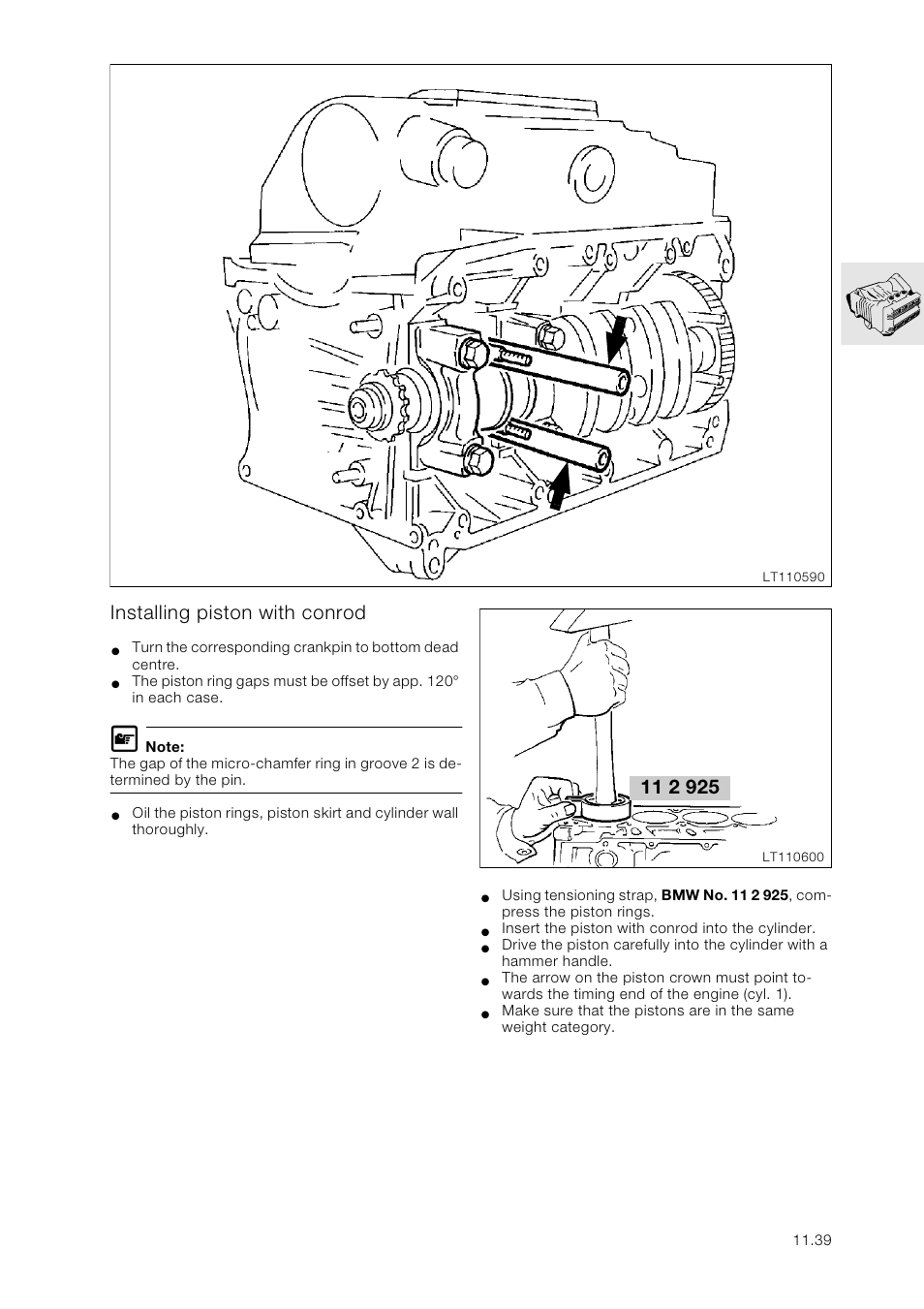 Installing piston with conrod | BMW K 1100 LT/RS User Manual | Page 73 / 364