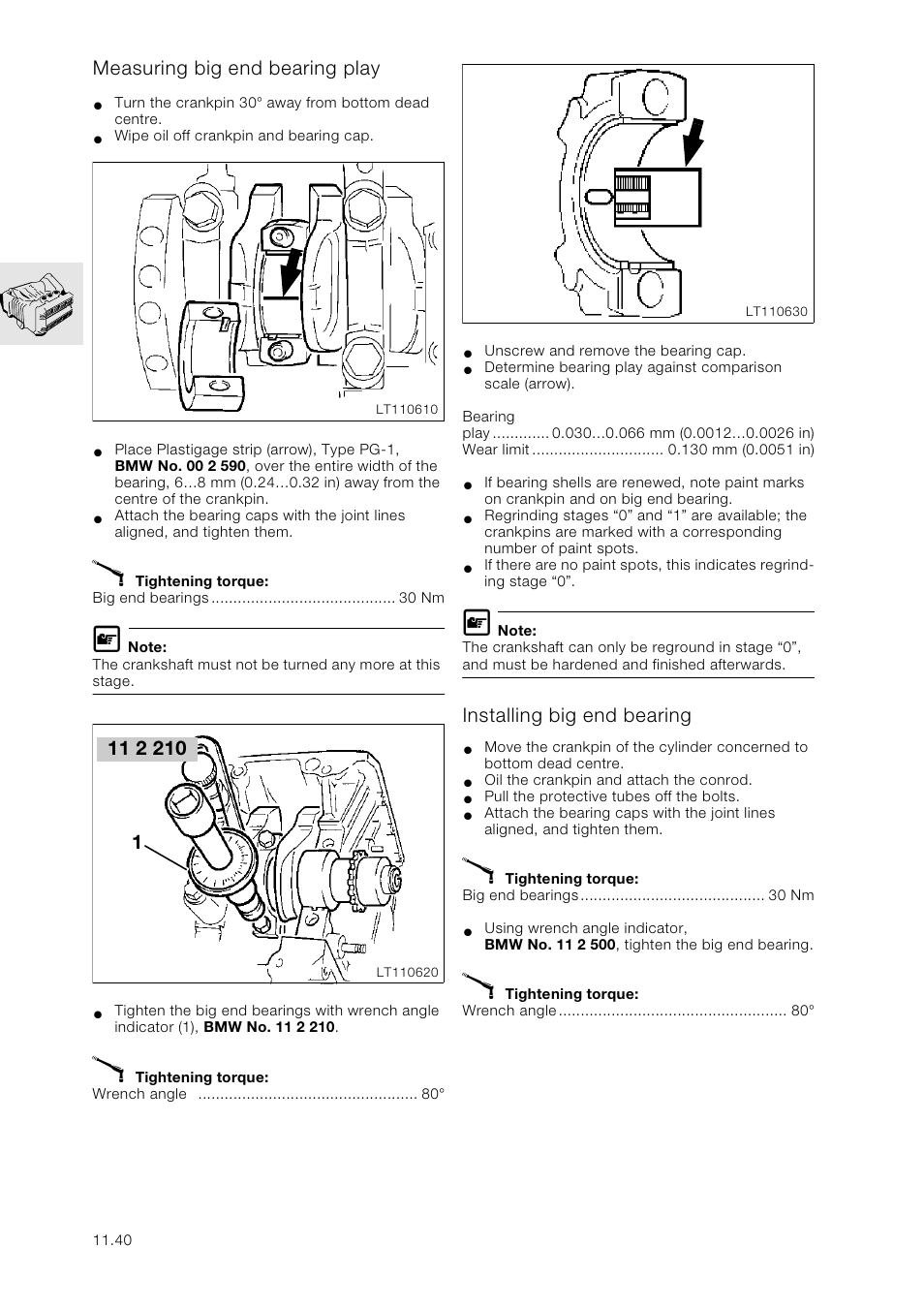 Measuring big end bearing play, Installing big end bearing | BMW K 1100 LT/RS User Manual | Page 74 / 364