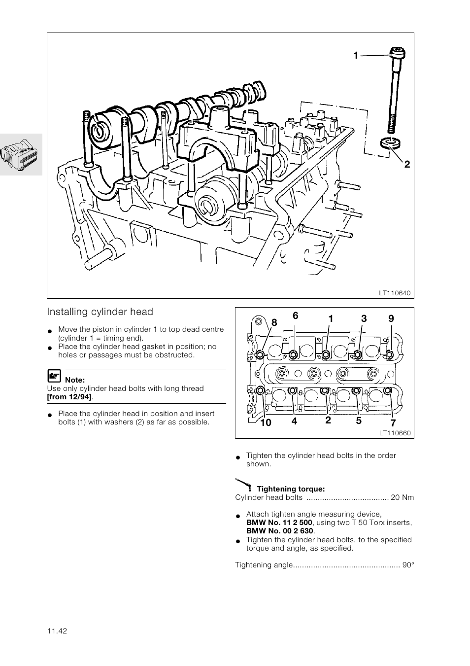 Installing cylinder head | BMW K 1100 LT/RS User Manual | Page 76 / 364