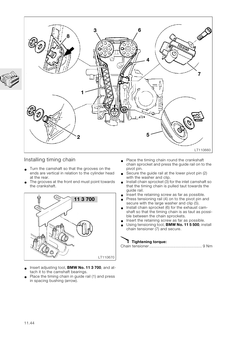 Installing timing chain | BMW K 1100 LT/RS User Manual | Page 78 / 364