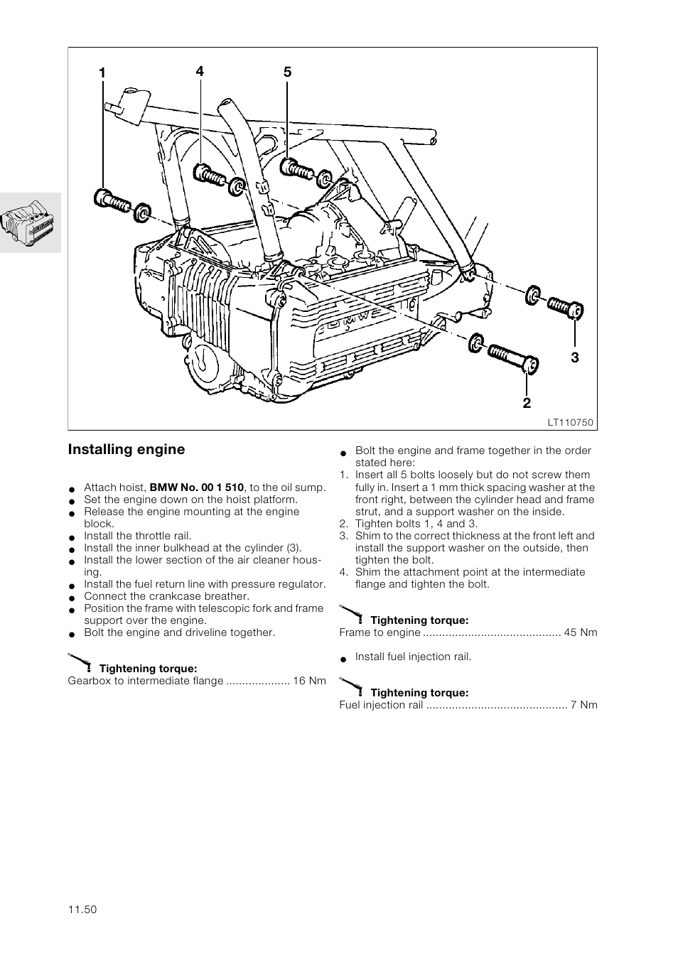 Installing engine | BMW K 1100 LT/RS User Manual | Page 84 / 364