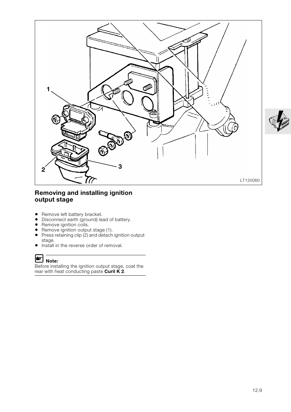 Removing and installing ignition output stage | BMW K 1100 LT/RS User Manual | Page 95 / 364