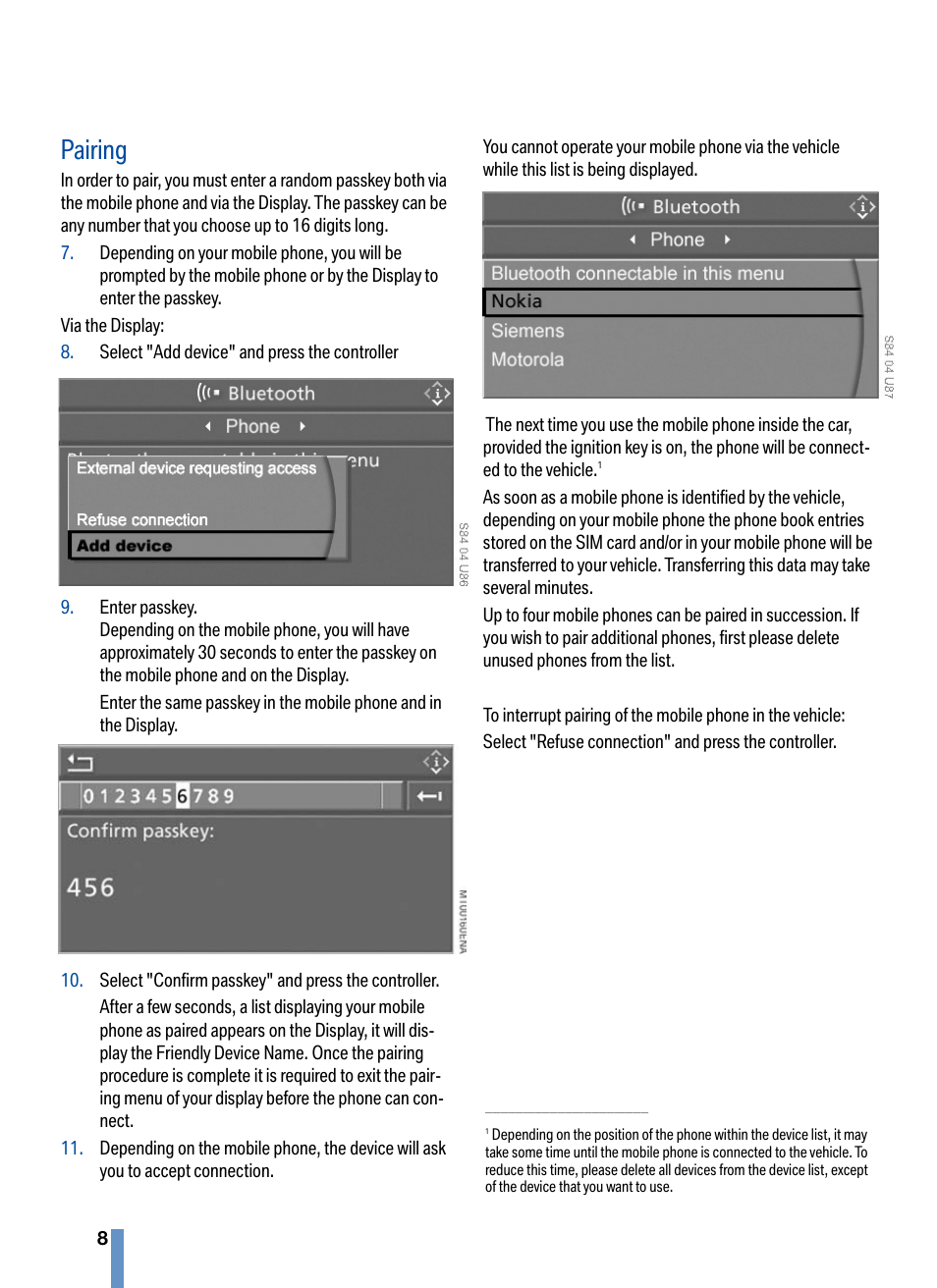 Pairing | BMW CPT 9000 User Manual | Page 12 / 24