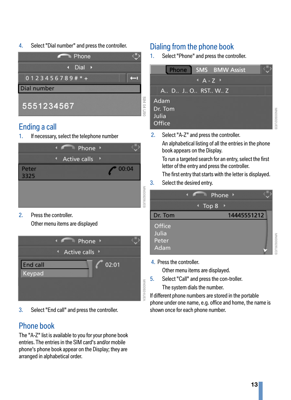 Ending a call, Phone book, Dialing from the phone book | BMW CPT 9000 User Manual | Page 17 / 24