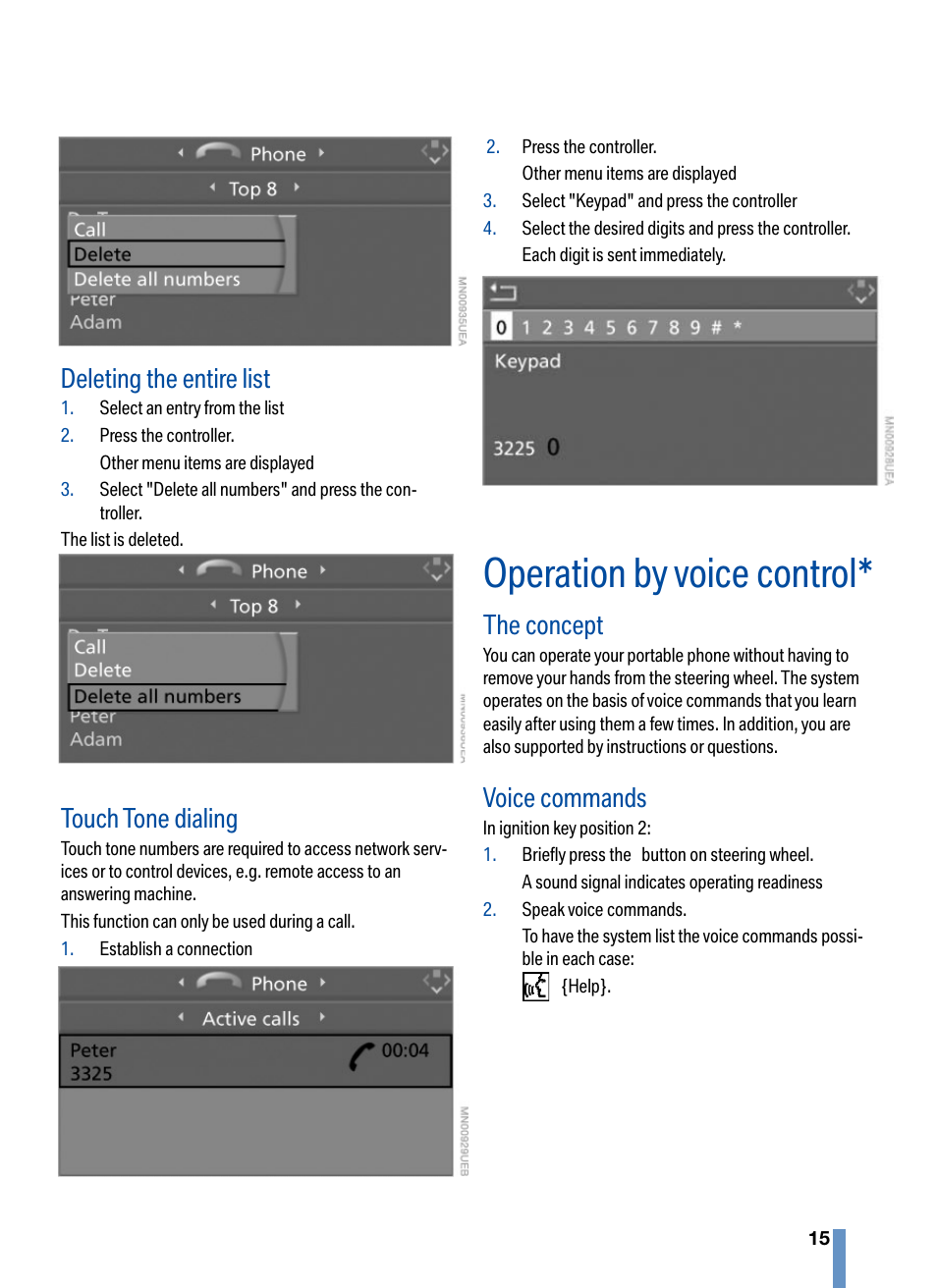 Operation by voice control, Deleting the entire list, Touch tone dialing | The concept, Voice commands | BMW CPT 9000 User Manual | Page 19 / 24