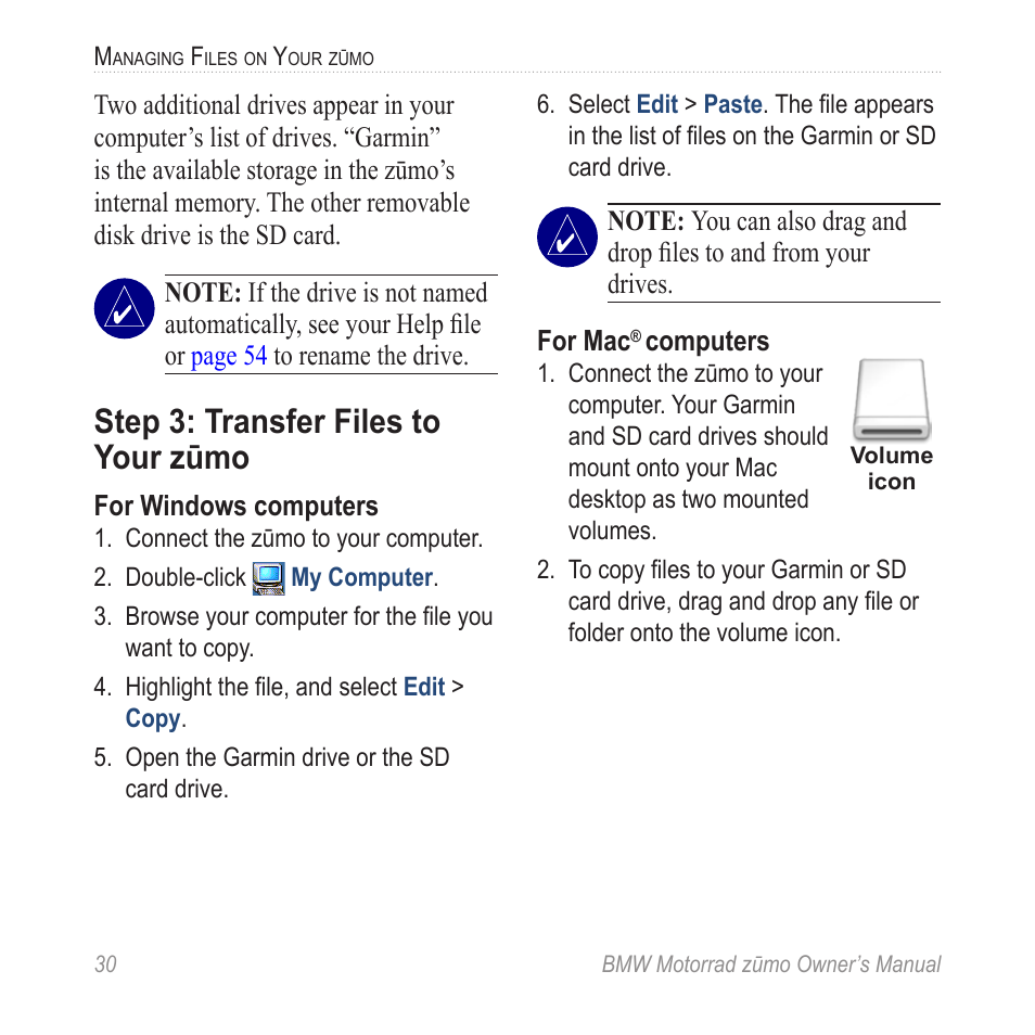 Step 3: transfer files to your zūmo | BMW zumo Motorrad zmo User Manual | Page 36 / 65