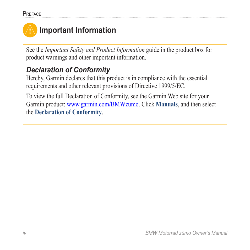 Important information | BMW zumo Motorrad zmo User Manual | Page 6 / 65