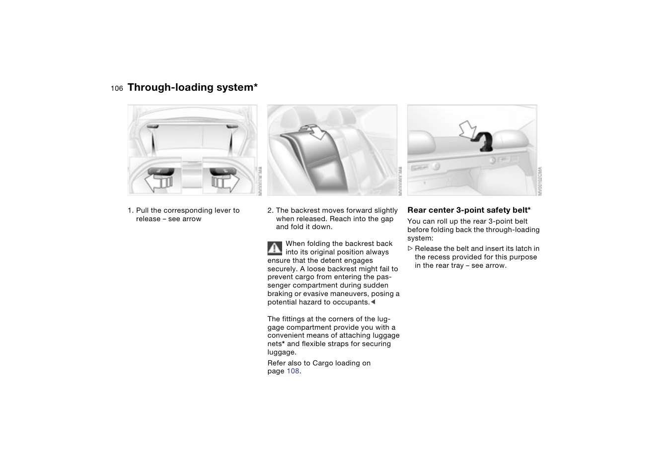Loading and transporting, Through-loading system | BMW 330XI User Manual | Page 106 / 166