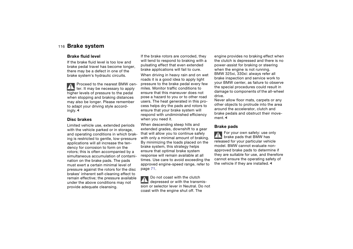Brake system | BMW 330XI User Manual | Page 116 / 166