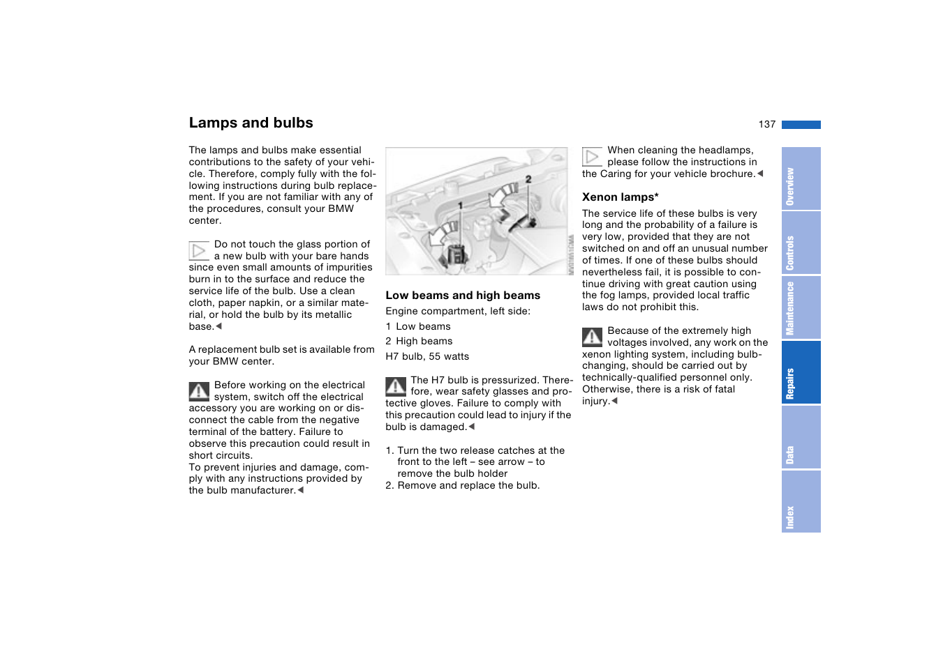 Lamps and bulbs | BMW 330XI User Manual | Page 137 / 166