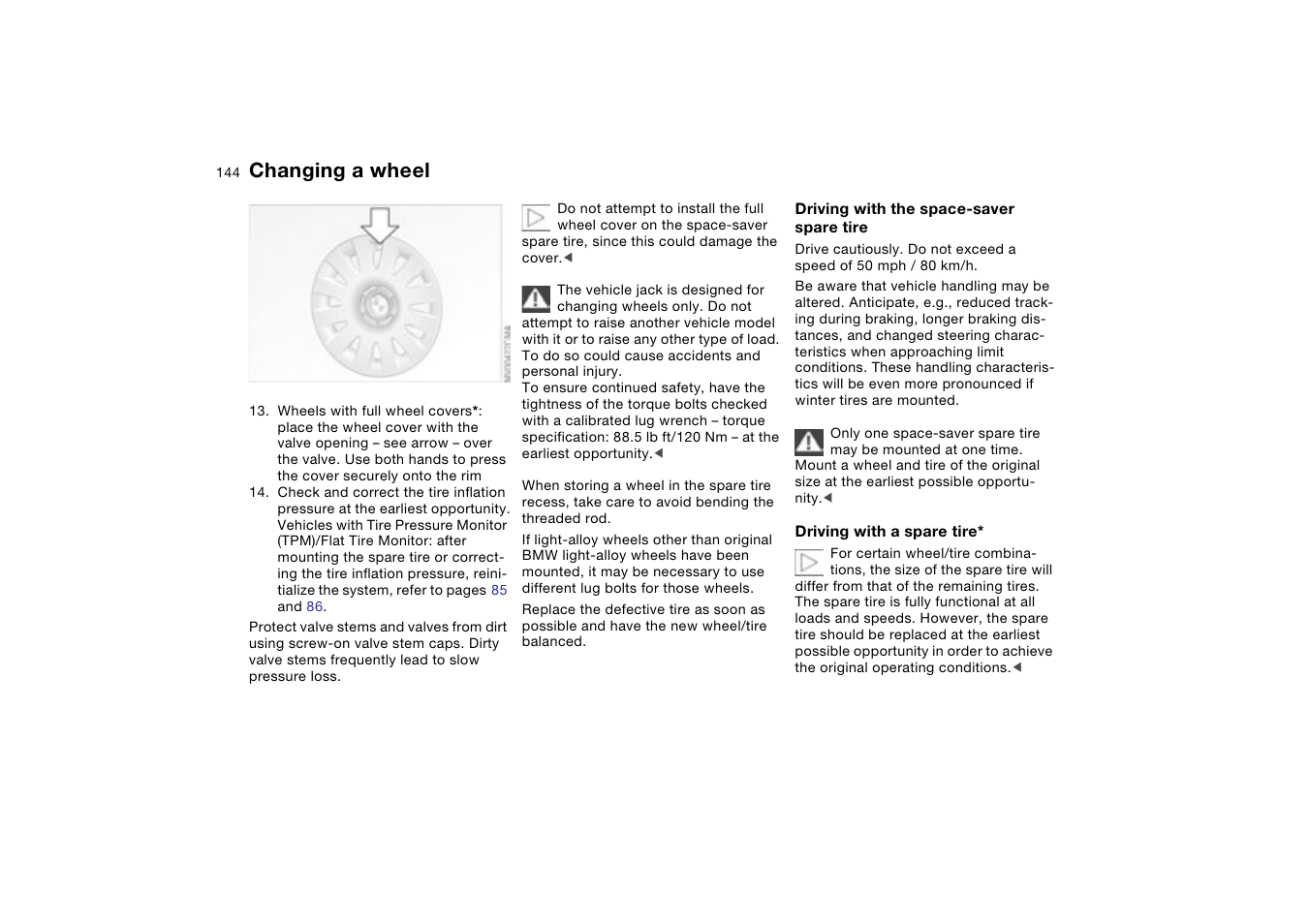 Changing a wheel | BMW 330XI User Manual | Page 144 / 166