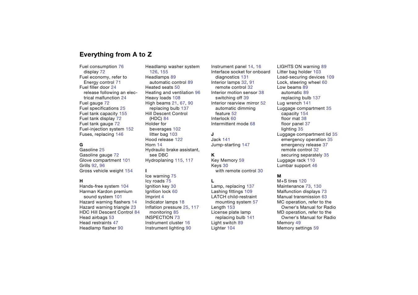 Everything from a to z | BMW 330XI User Manual | Page 160 / 166