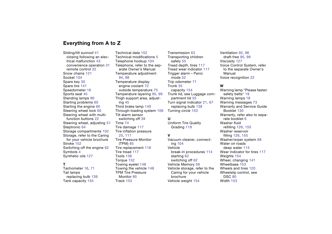 Everything from a to z | BMW 330XI User Manual | Page 162 / 166