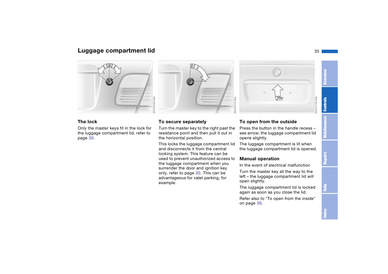 Luggage compartment lid | BMW 330XI User Manual | Page 35 / 166