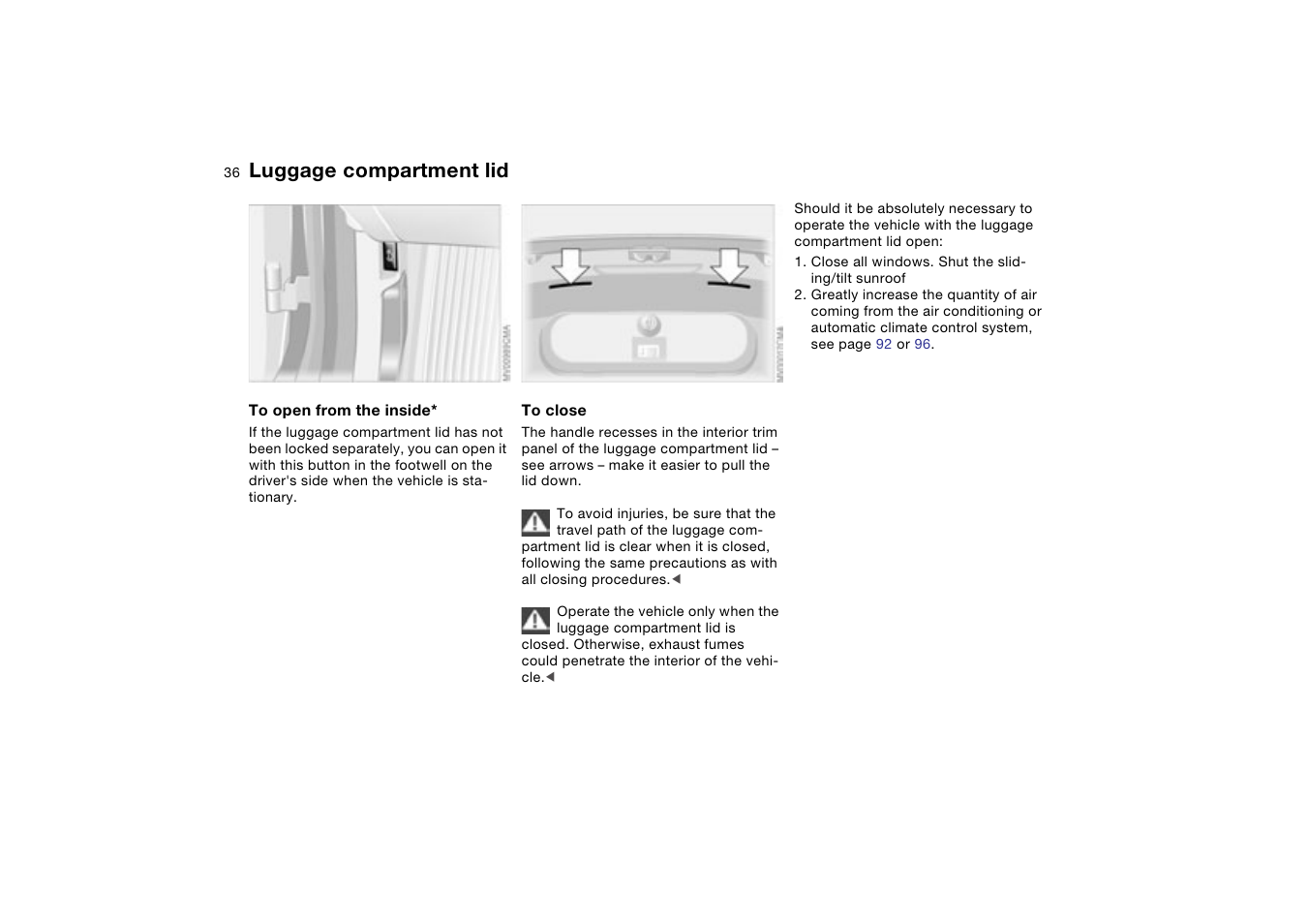 Luggage compartment lid | BMW 330XI User Manual | Page 36 / 166