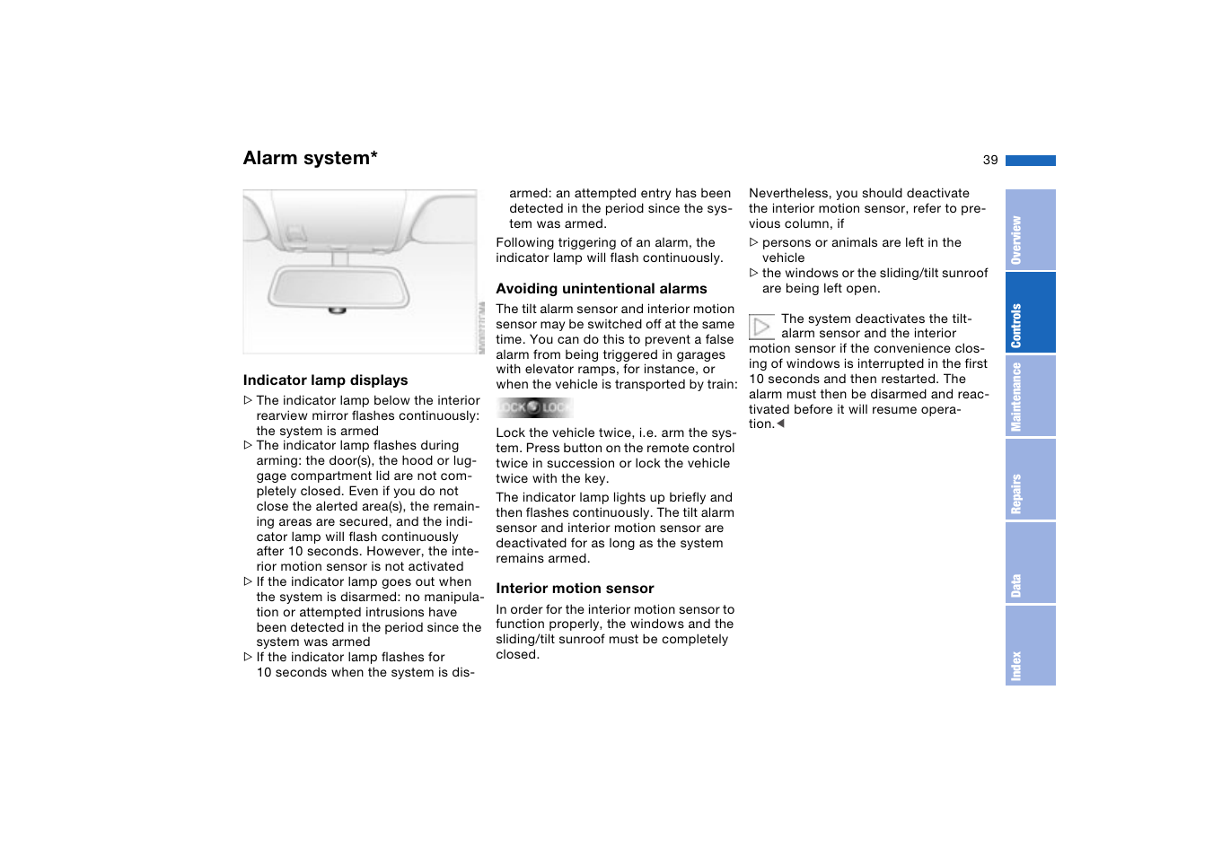 Alarm system | BMW 330XI User Manual | Page 39 / 166