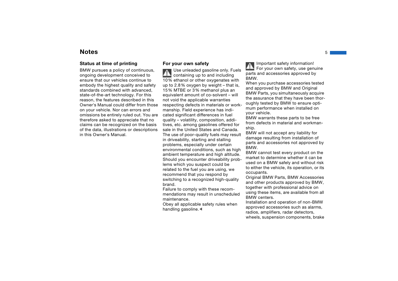 Status at time of printing, For your own safety | BMW 330XI User Manual | Page 5 / 166