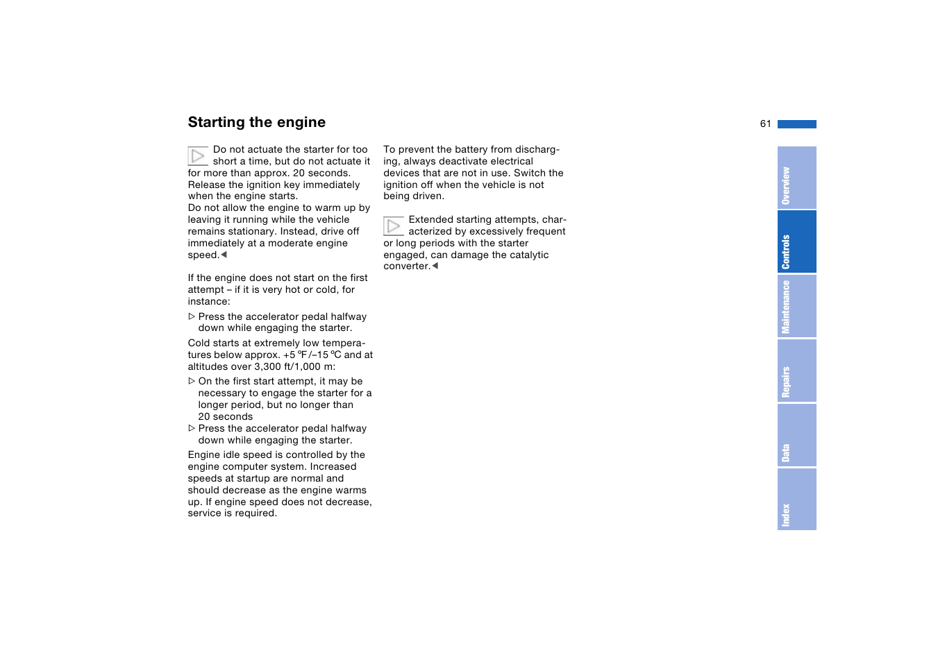 Starting the engine | BMW 330XI User Manual | Page 61 / 166