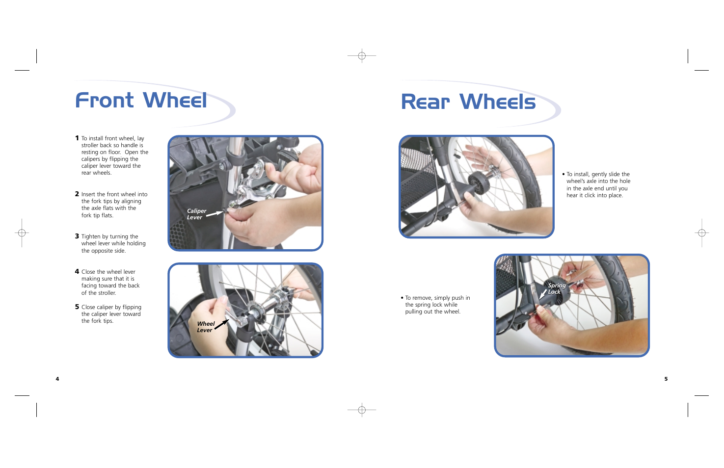 Rear wheels, Front wheel | Baby Jogger Double Jogging User Manual | Page 4 / 9