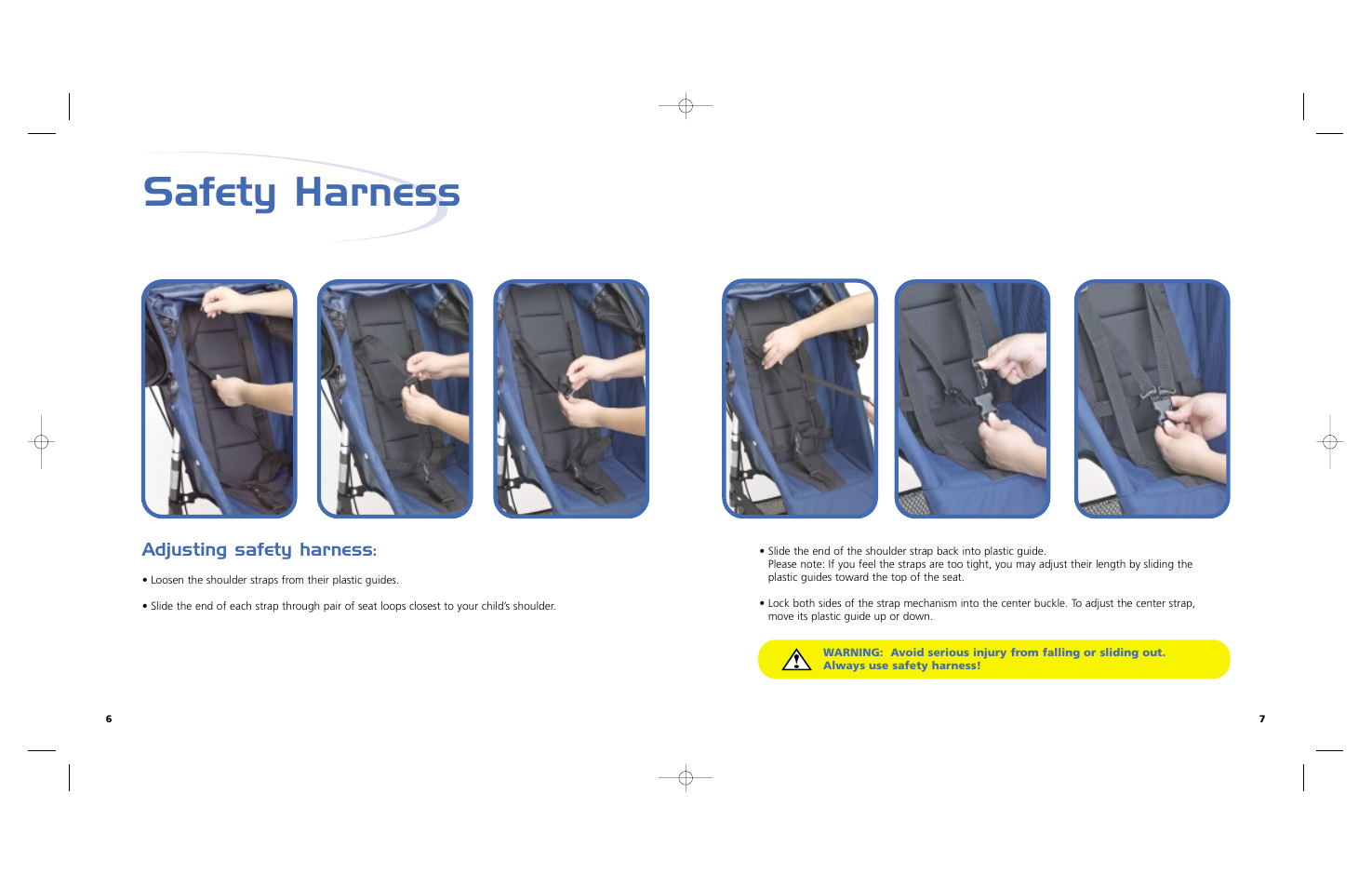 Safety harness, Adjusting safety harness | Baby Jogger Double Jogging User Manual | Page 5 / 9