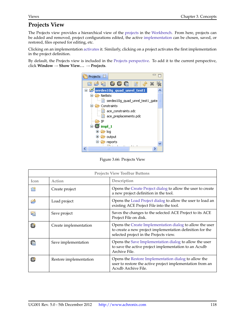 Projects view | Achronix ACE Version 5.0 User Manual | Page 130 / 389