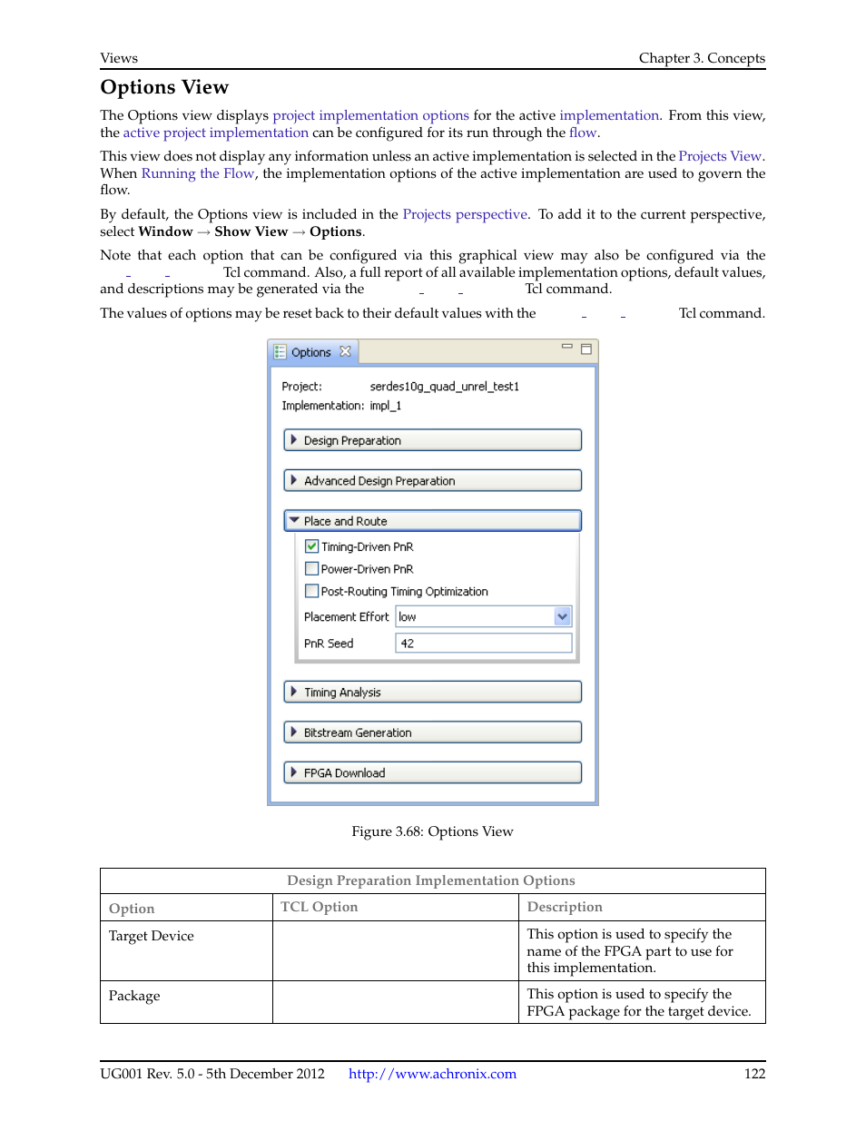 Options view, Implementation options | Achronix ACE Version 5.0 User Manual | Page 134 / 389