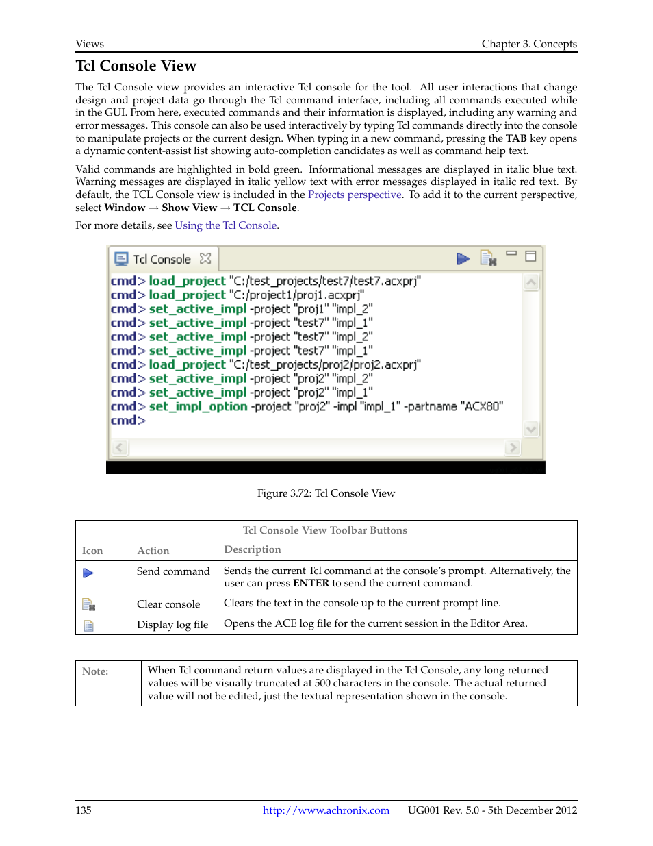 Tcl console view, Tcl console, View | Achronix ACE Version 5.0 User Manual | Page 147 / 389