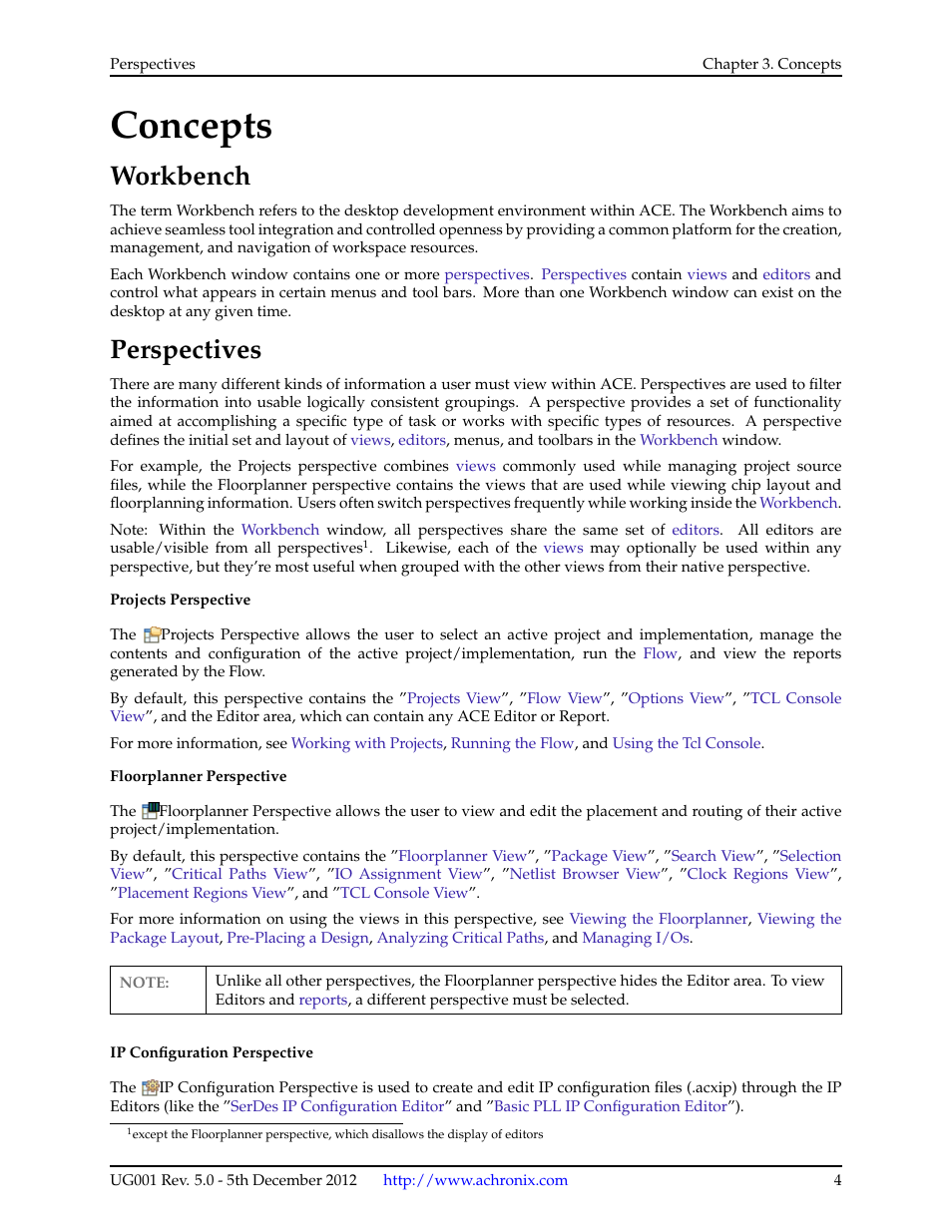 Concepts, Workbench, Perspectives | Achronix ACE Version 5.0 User Manual | Page 16 / 389