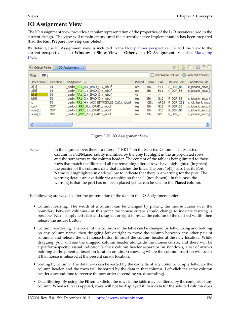 Io assignment view, 12 io assignment view | Achronix ACE Version 5.0 User Manual | Page 168 / 389